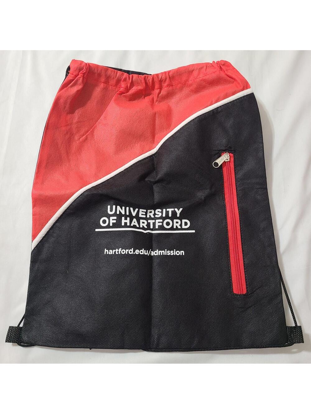 University Of Hartford Drawstring Backpack Black Red Sports Bag Travel Zip Pack